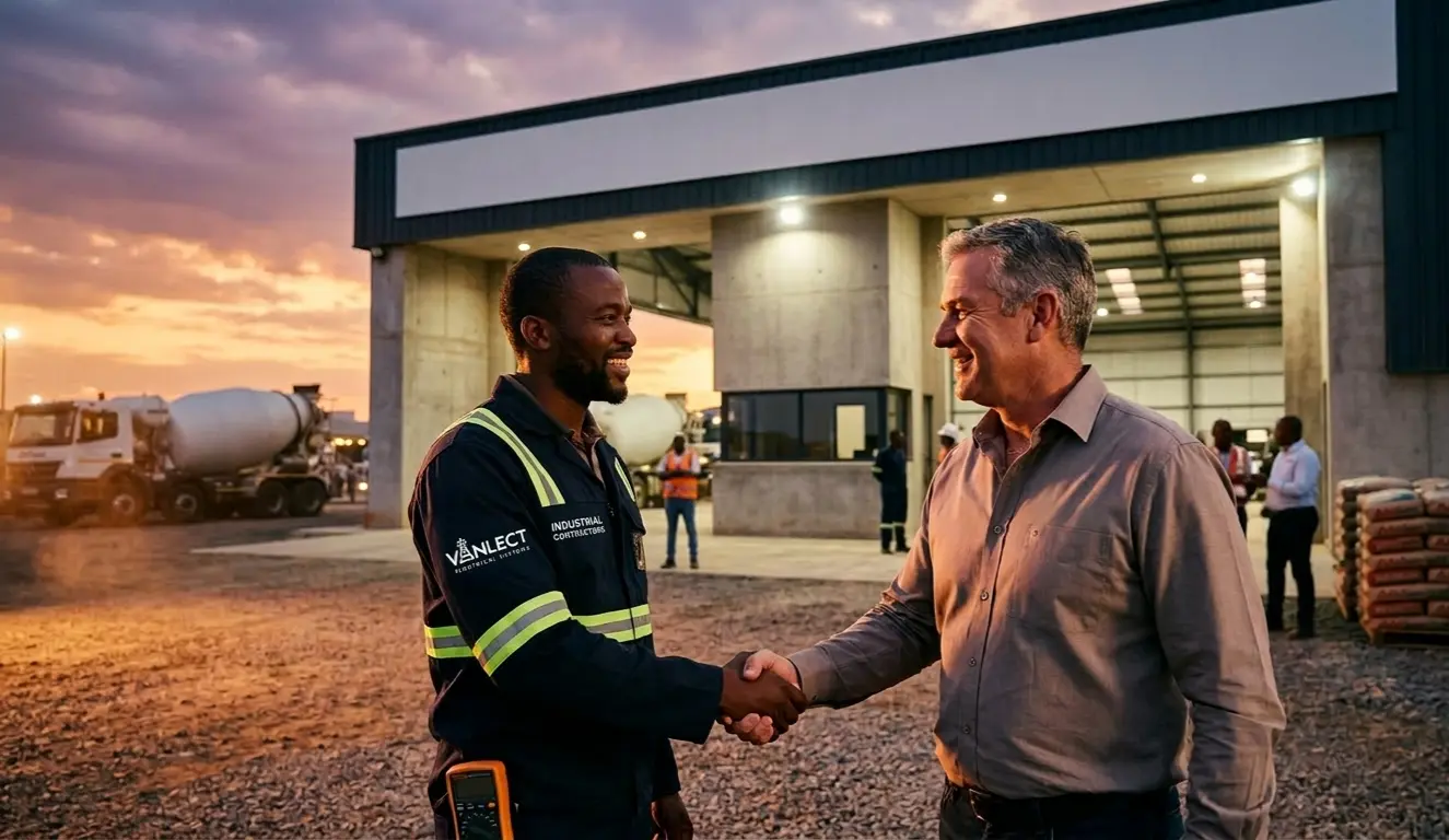 image of electrician shaking hands with client